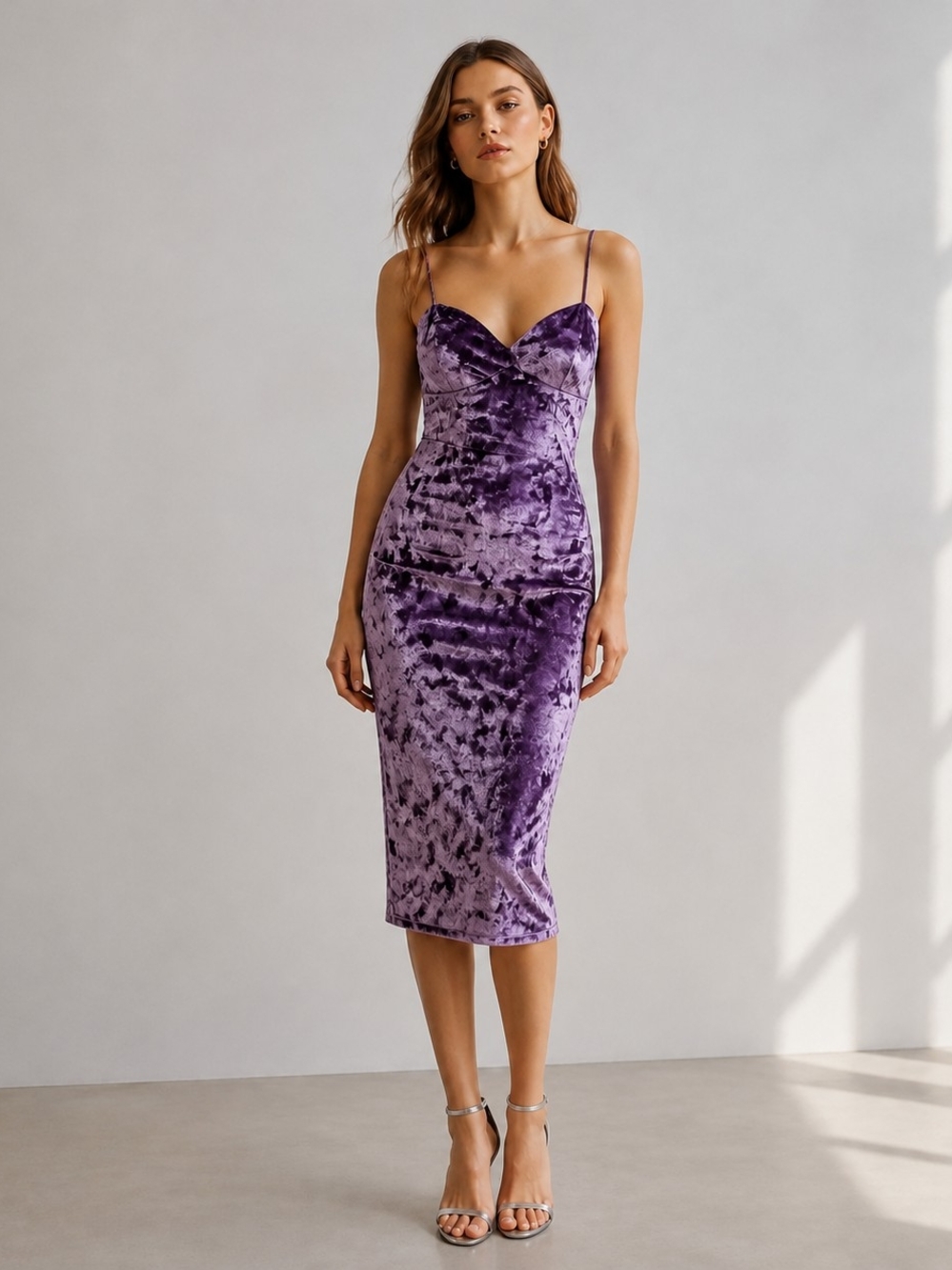 Purple Crushed Velvet Midi Slip Dress Size M Romantic Witchy Evening Whimsigoth